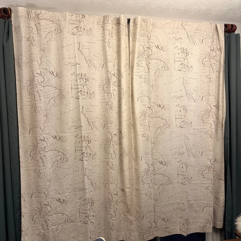 Pier 1 Cream Linen Blend Cartography Map World Patterned Curtains 52x84 set of 2